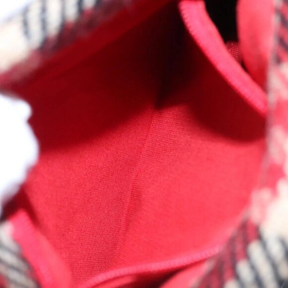 BURBERRY Nova Check Hand Bag Wool Red Black Auth - Picture 14 of 16
